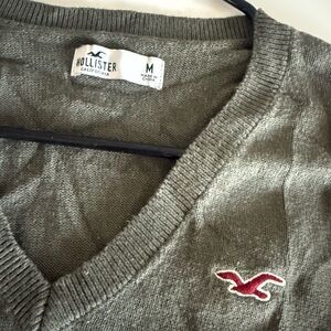 Hollister Olive Green V-Neck Sweater